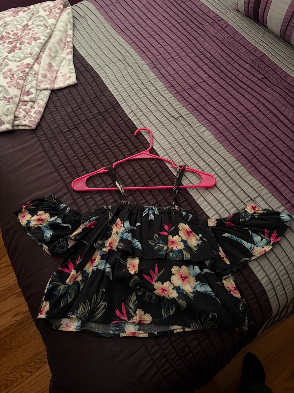 Black Floral Off-Shoulder Ruffle Top